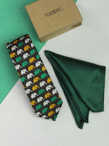 Printed Brown Elephent Tie & Hanky Set