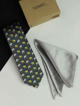 Printed Grey Elephent Tie & Hanky Set