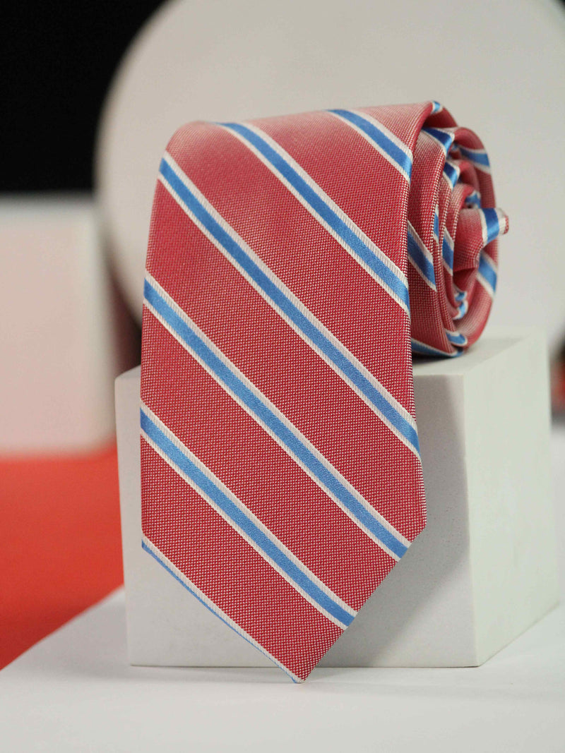 Red & Blue Stripe Handmade Silk Necktie