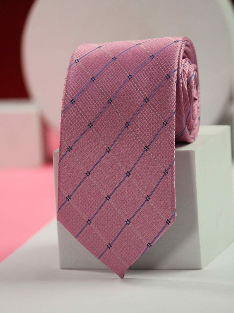 Pink Check Handmade Silk Necktie