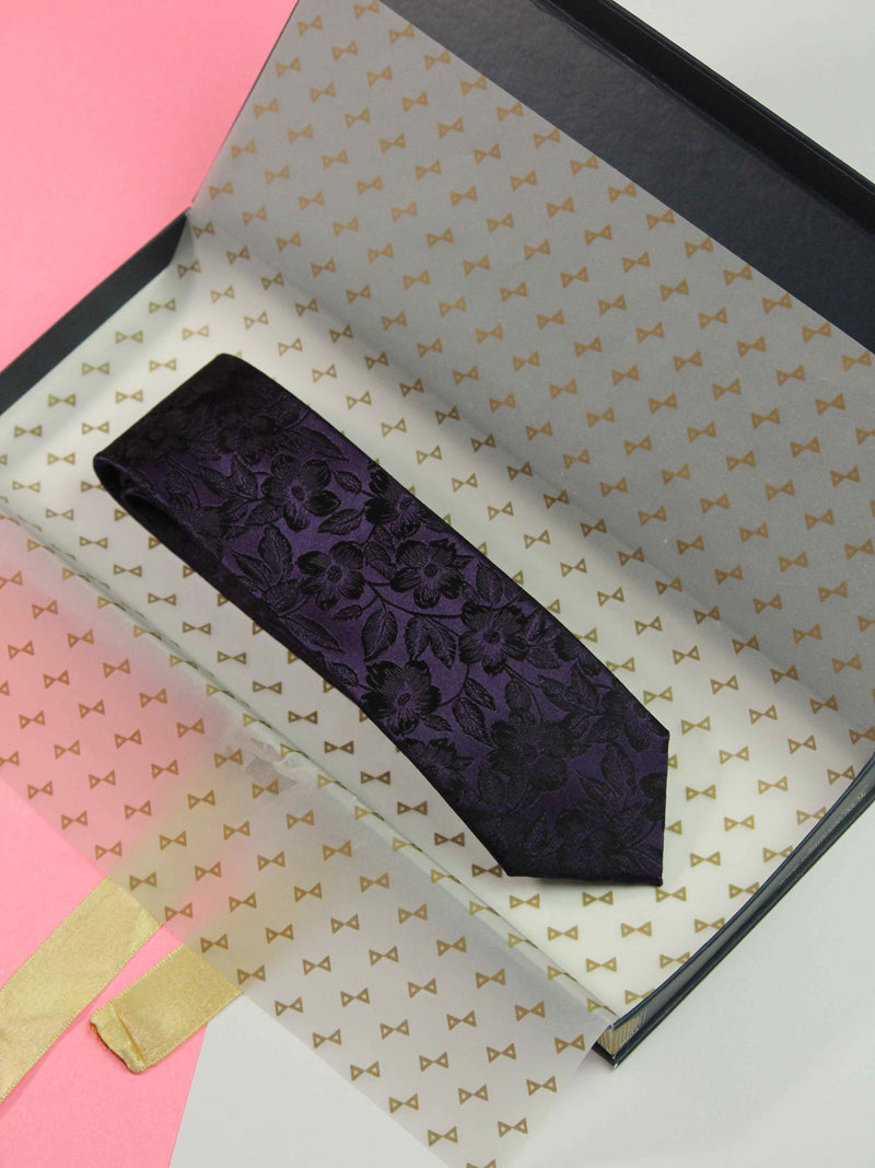 Purple Floral Handmade Silk Necktie