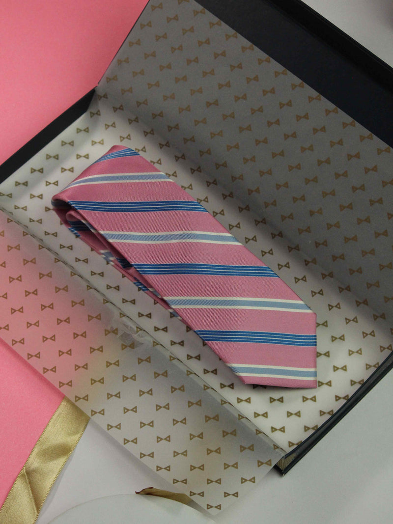 Pink Stripe Handmade Silk Necktie
