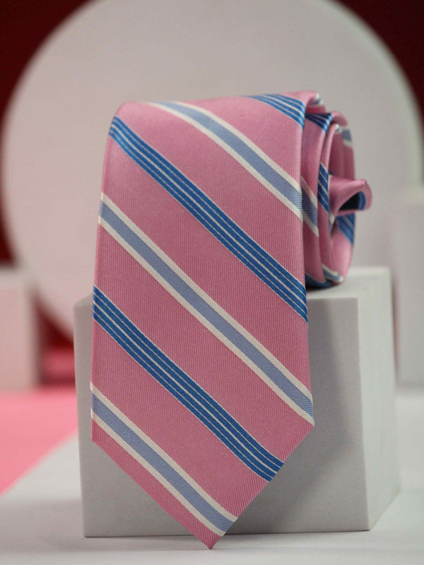 Pink Stripe Handmade Silk Necktie