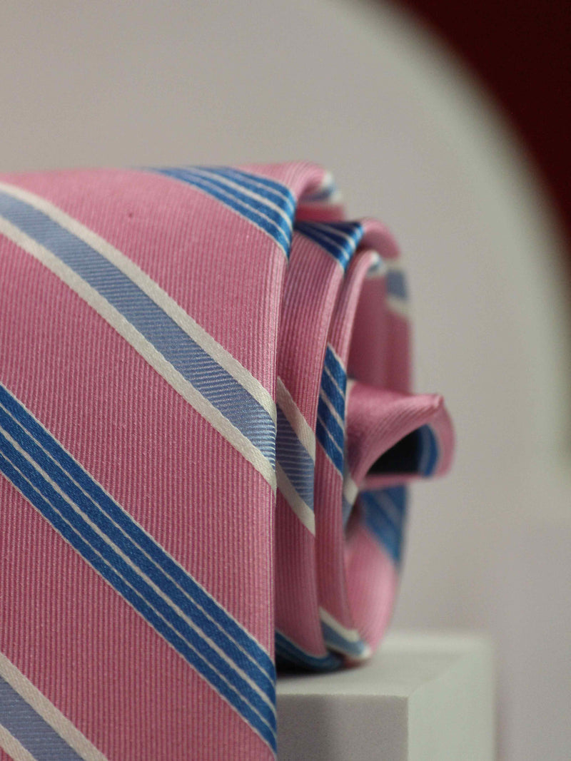 Pink Stripe Handmade Silk Necktie