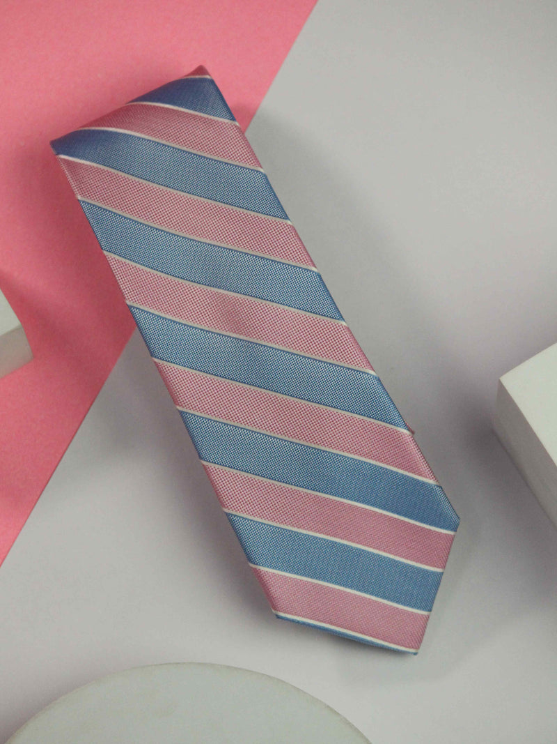 Blue & Pink Stripes Handmade Silk Necktie
