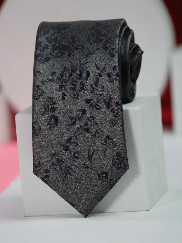 Grey Floral Handmade Silk Necktie
