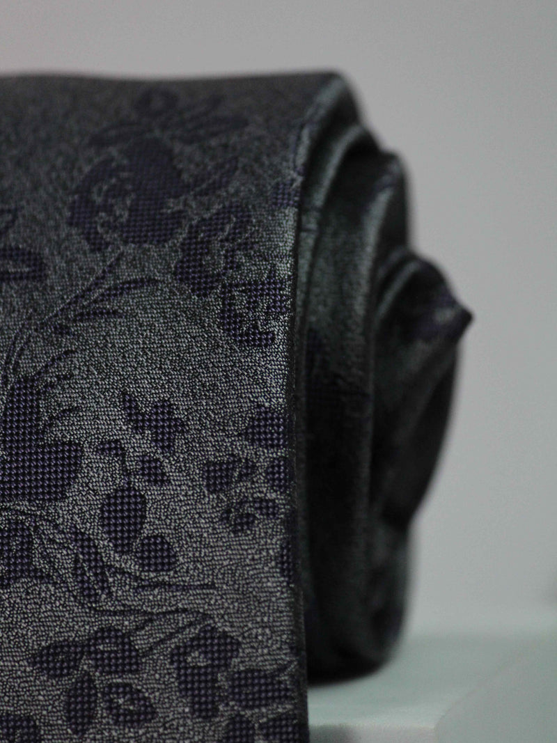 Grey Floral Handmade Silk Necktie