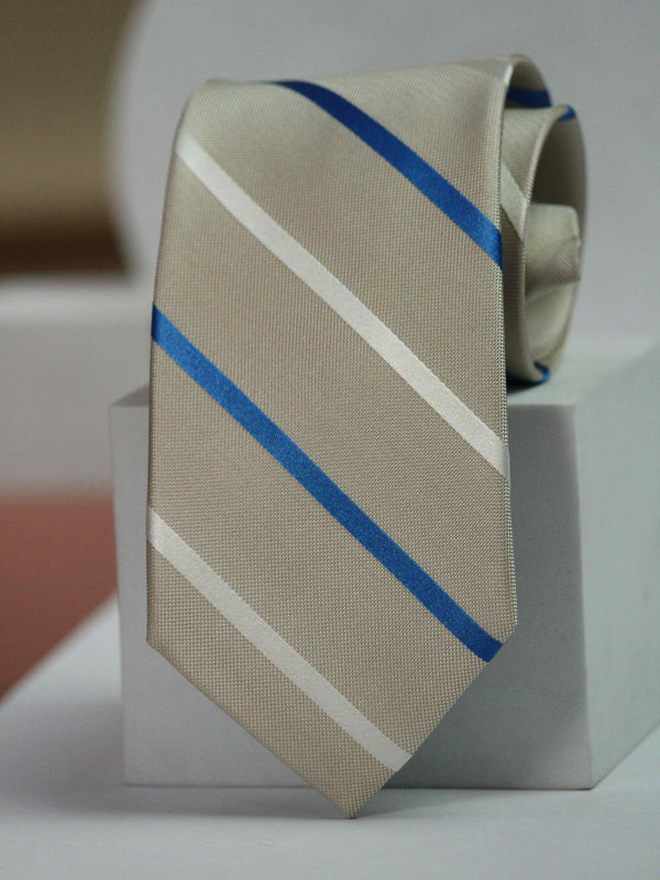 Beige Stripes Handmade Silk Necktie