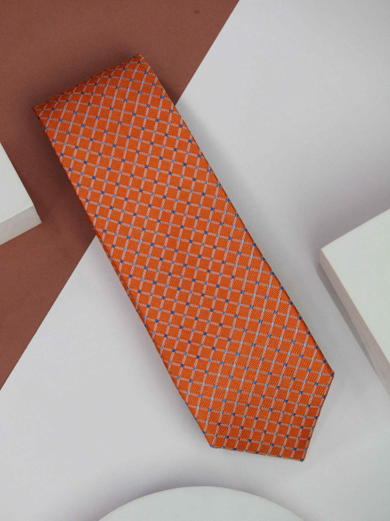 Orange Check Handmade Silk Necktie