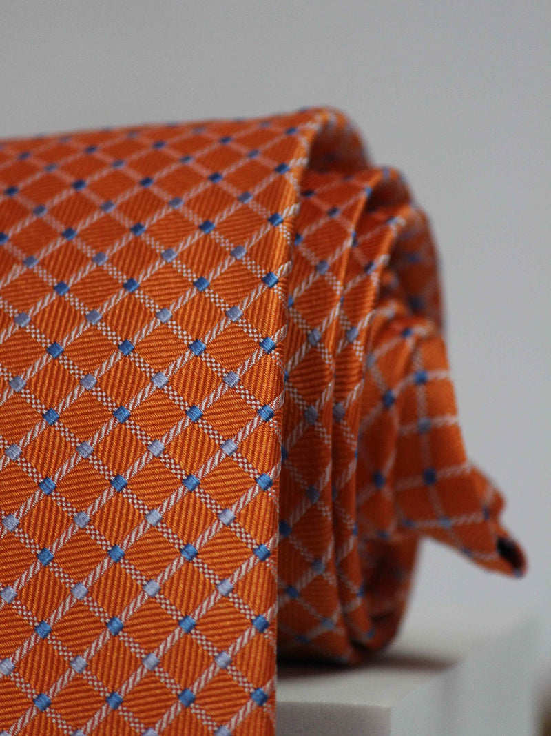 Orange Check Handmade Silk Necktie