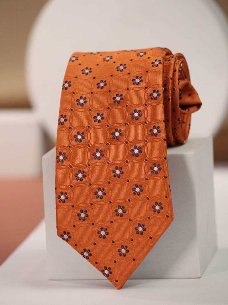 Orange Floral Handmade Silk Necktie