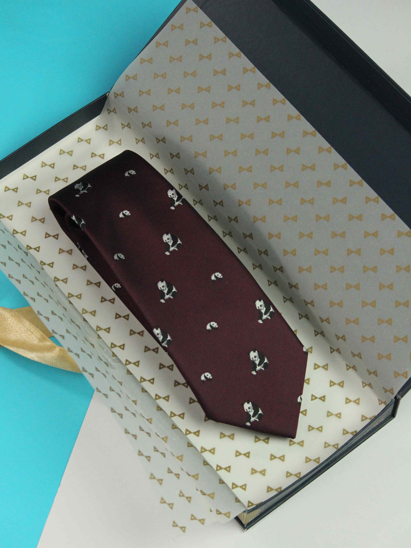 Maroon Panda Handmade Silk Necktie