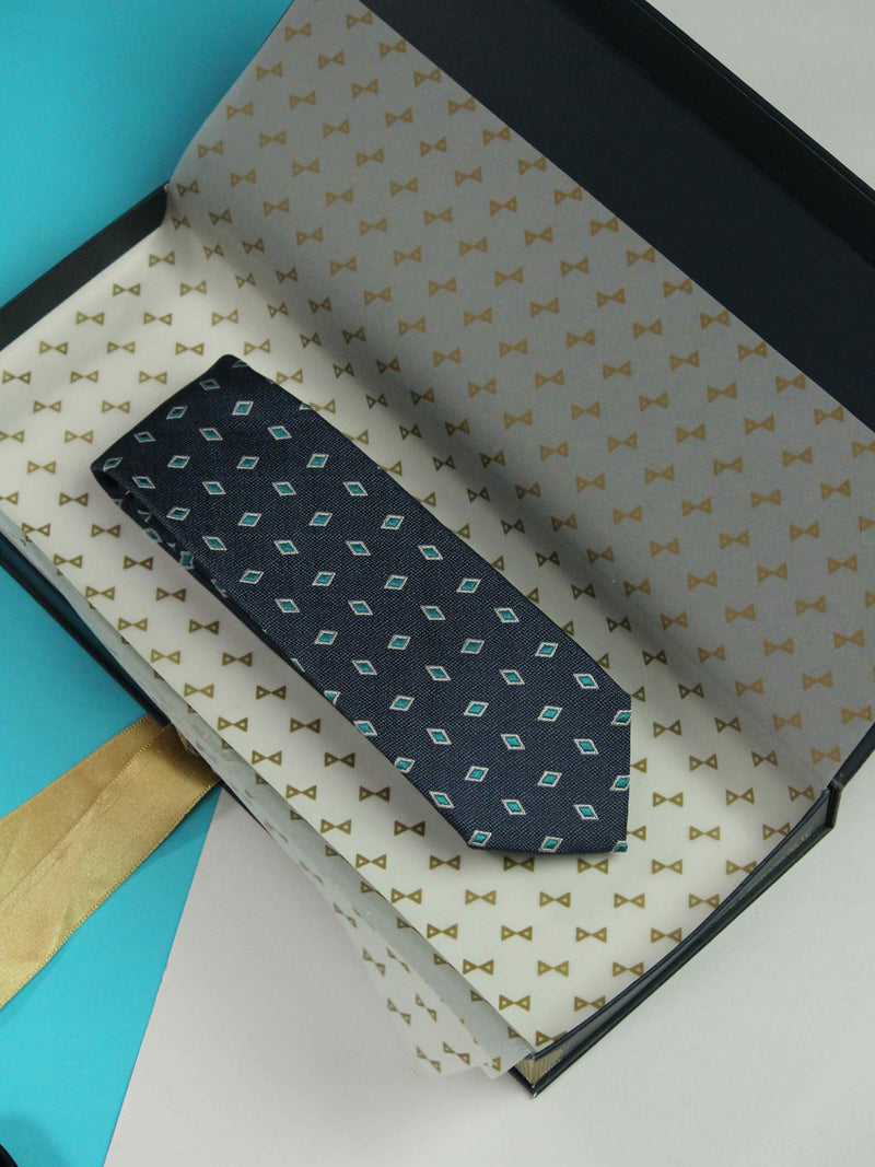 Blue Geometric Handmade Silk Necktie