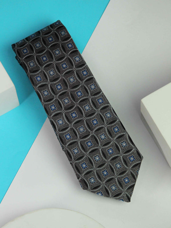 Grey Geometric Handmade Silk Necktie