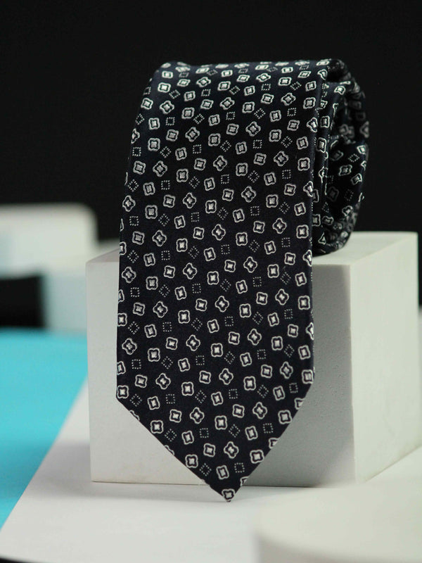 Black Geometric Handmade Silk Necktie