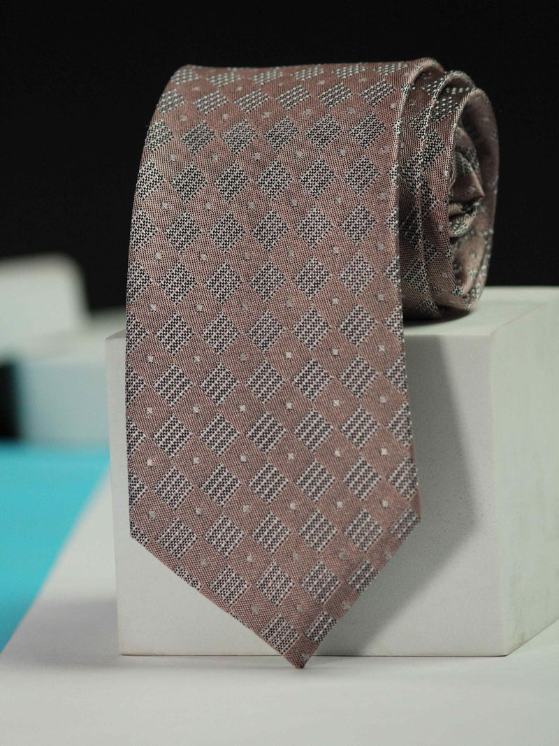 Beige Geometric Handmade Silk Necktie