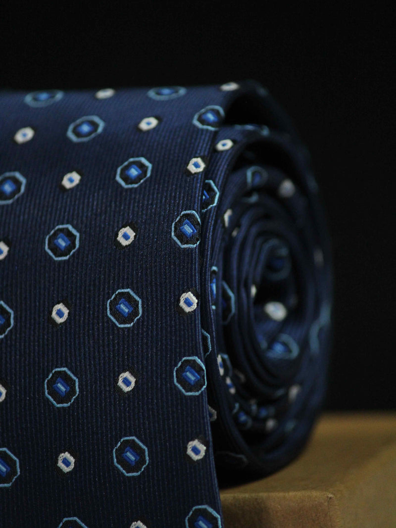 Navy Blue Geometric Skinny Necktie