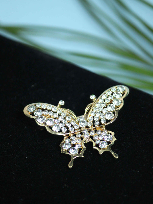 White & Gold Metal Butterfly Brooch