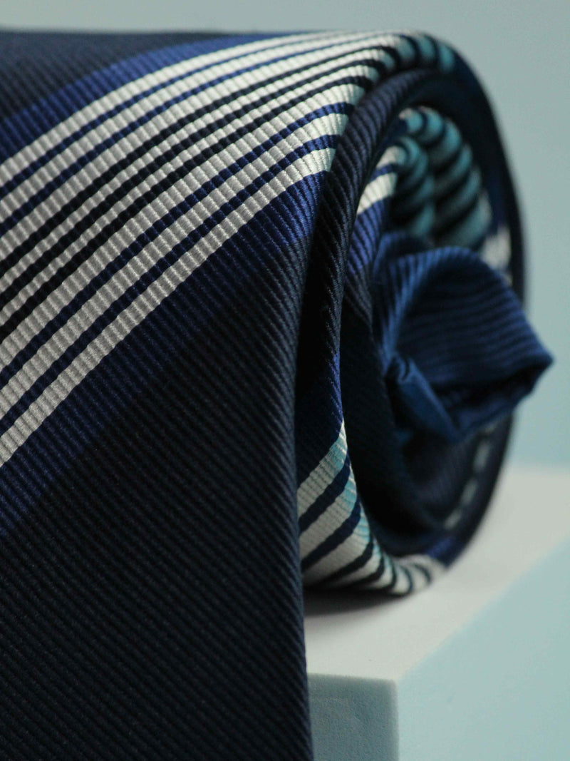 Navy Blue Stripes Handmade Silk Necktie