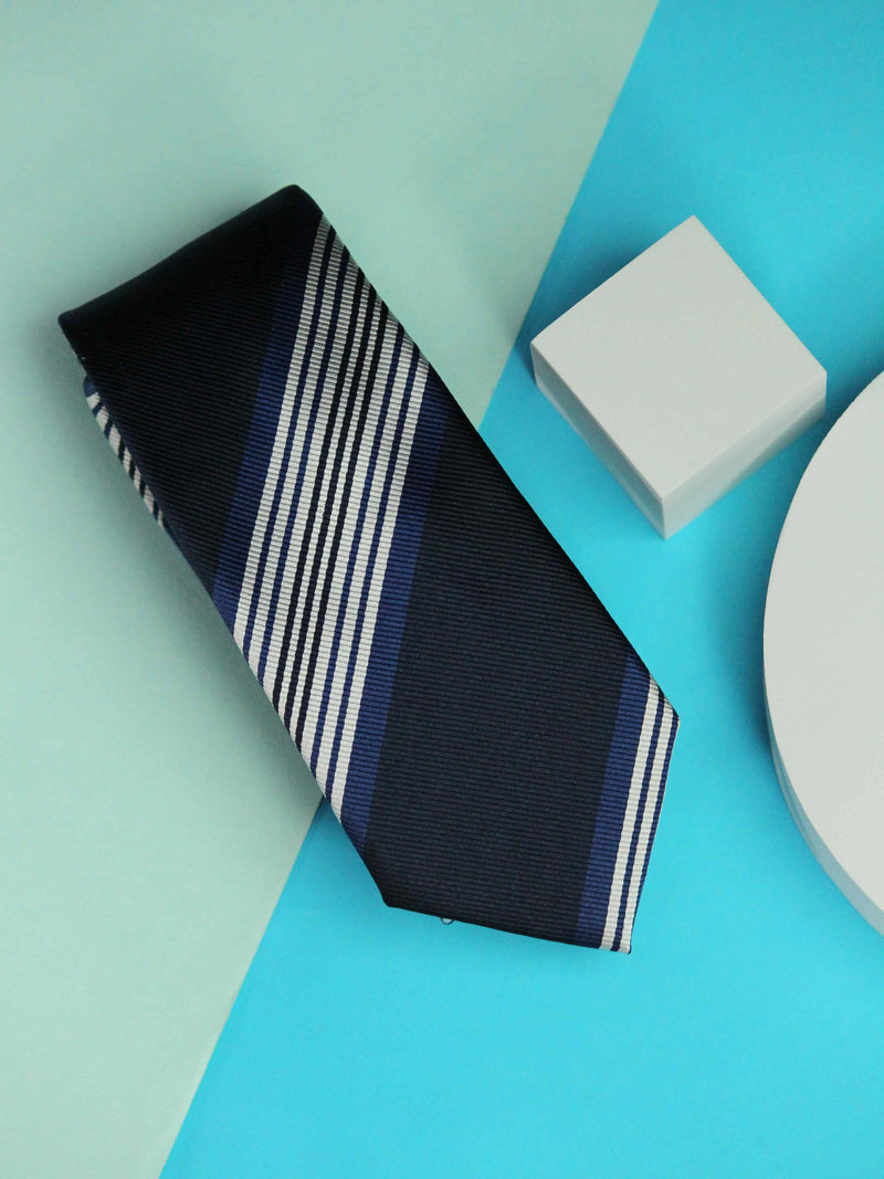 Navy Blue Stripes Handmade Silk Necktie