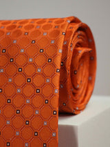 Orange Geometric Handmade Silk Necktie