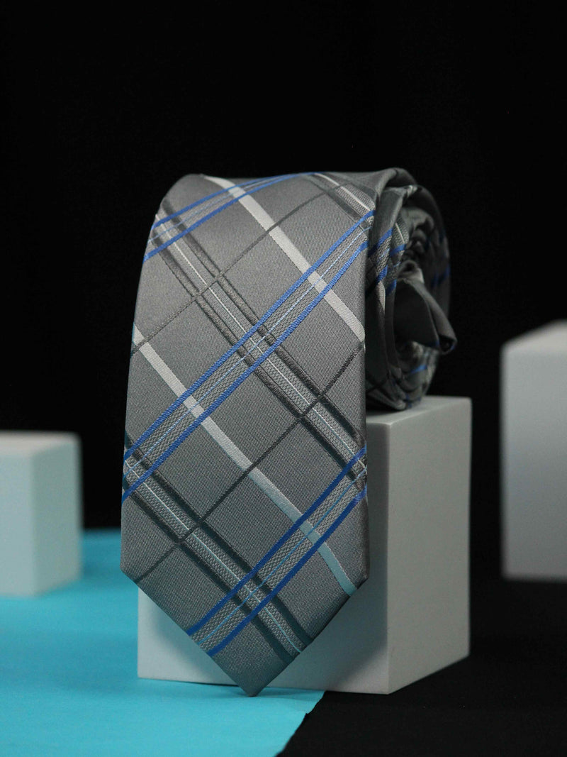Grey Check Handmade Silk Necktie