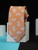 Orange Paisleys Handmade Silk Necktie