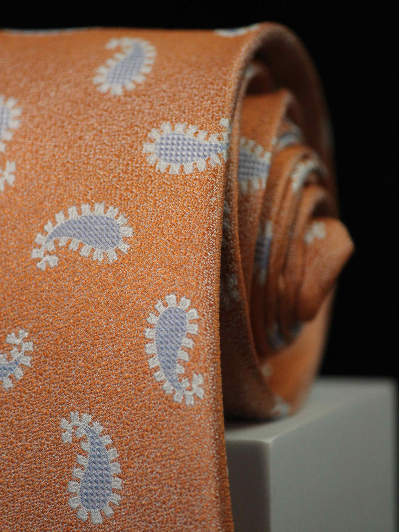 Orange Paisleys Handmade Silk Necktie
