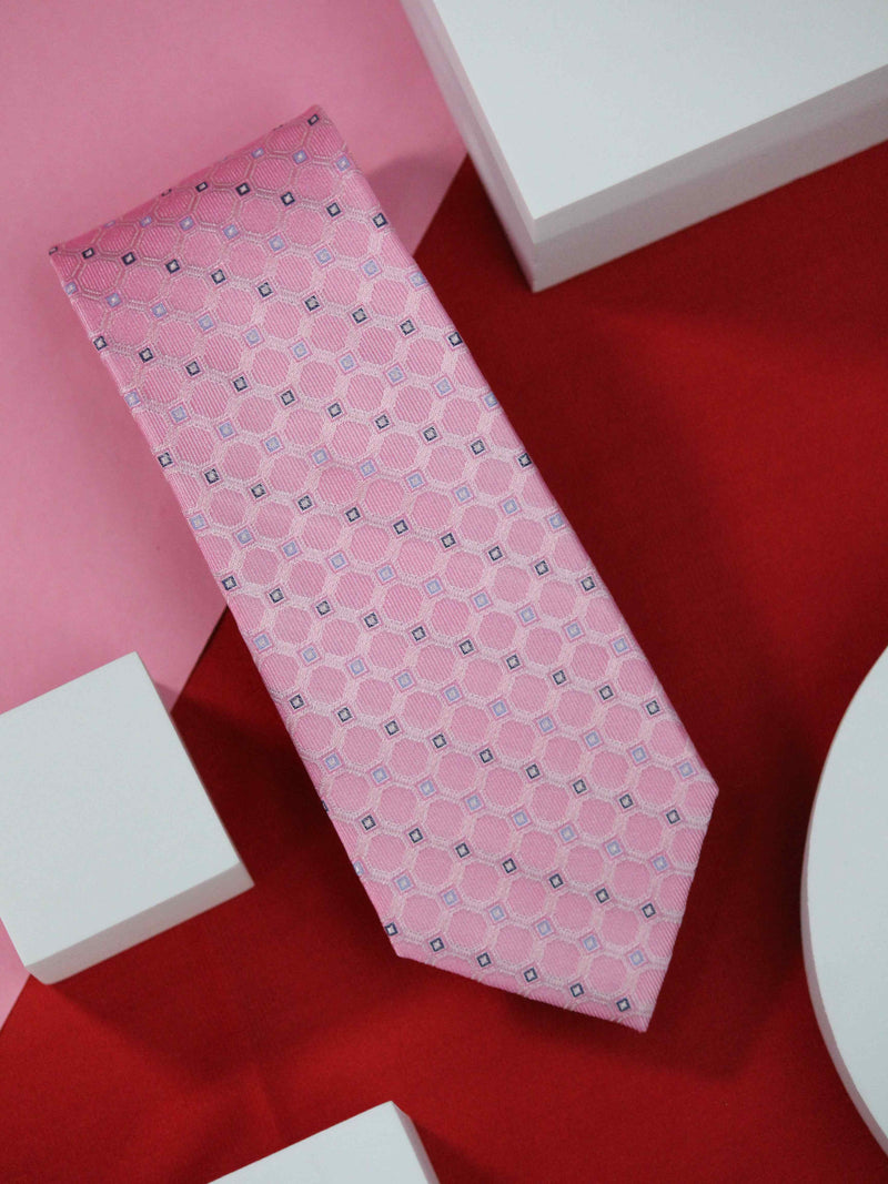 Pink Geometric Handmade Silk Necktie
