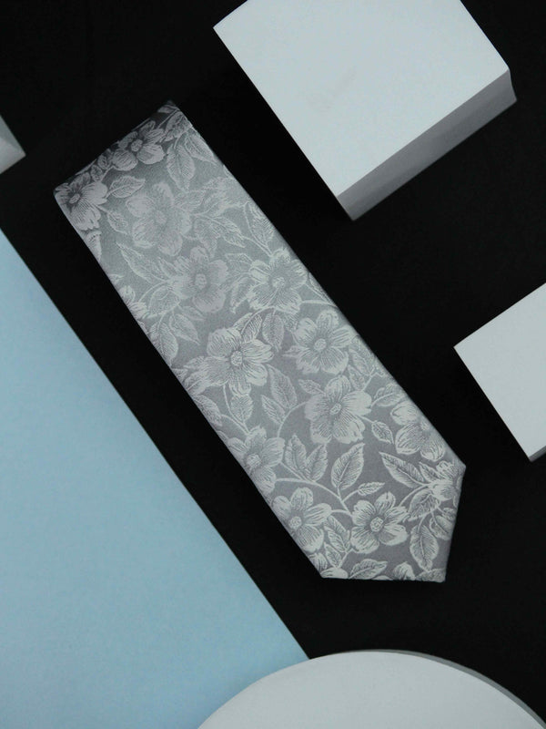 Silver Floral Handmade Silk Necktie