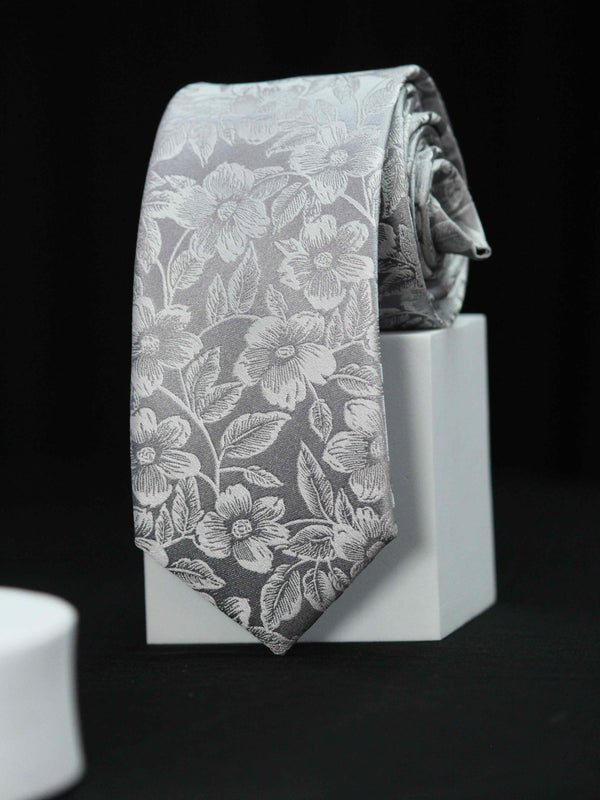 Silver Floral Handmade Silk Necktie