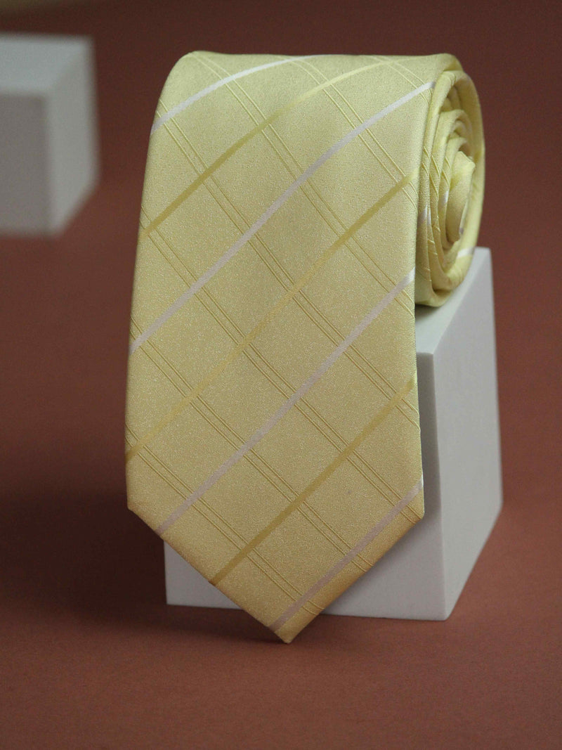 Yellow Check Handmade Silk Necktie