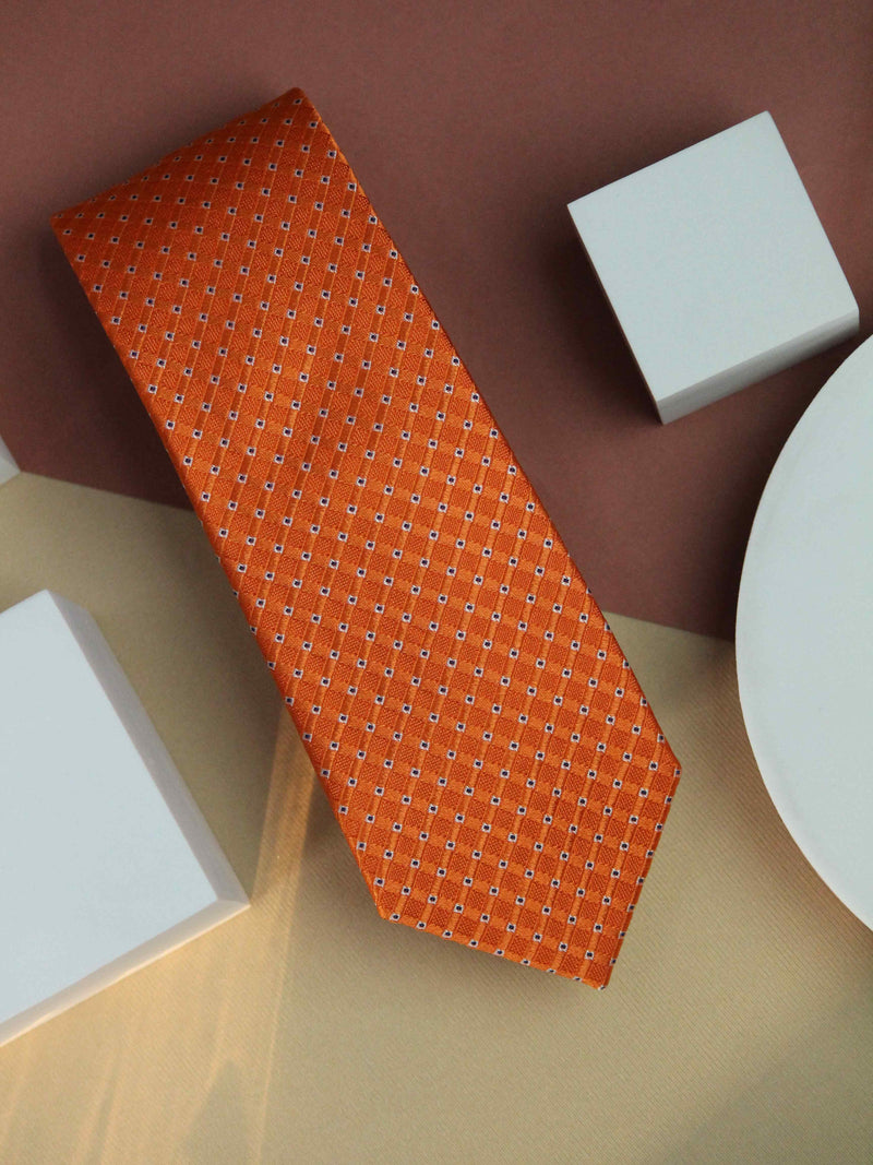 Orange Geometric Handmade Silk Necktie