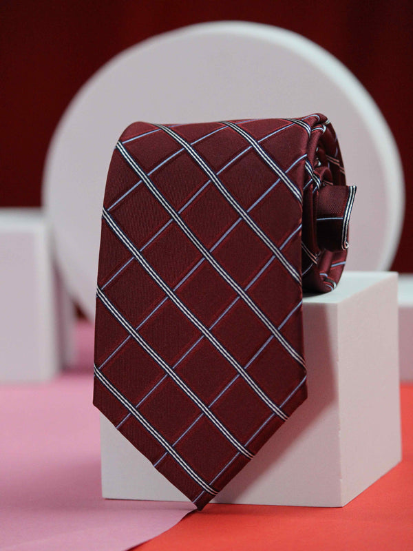 Maroon Check Handmade Silk Necktie