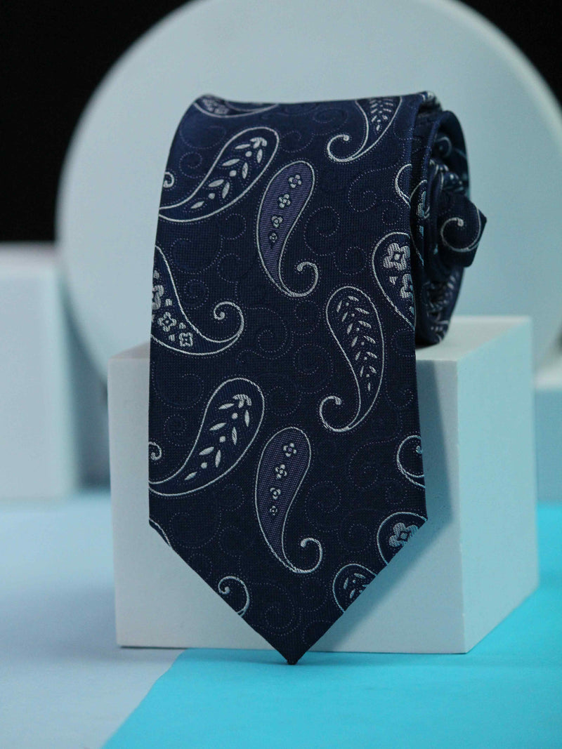 Navy Blue Paisley Silk Necktie