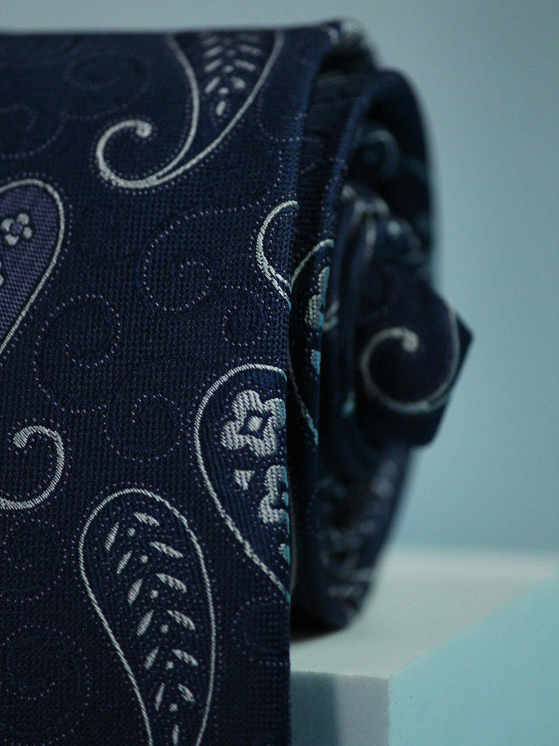 Navy Blue Paisley Silk Necktie
