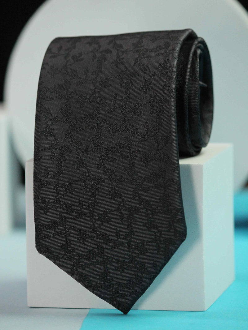 Dark Grey Floral Handmade Silk Necktie