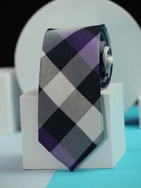 Purple & Black Checks Handmade Silk Necktie