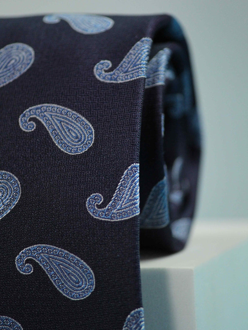 Navy Blue Paisleys Handmade Silk Necktie