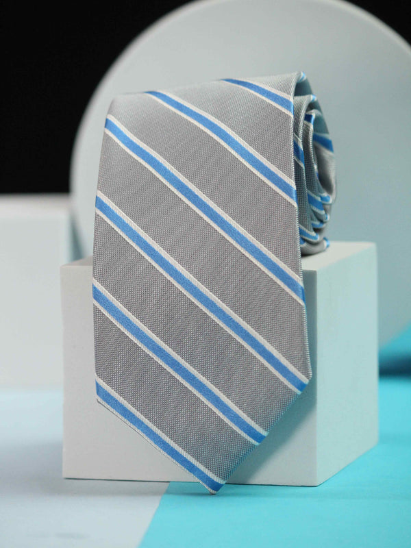 Grey Stripe Handmade Silk Necktie
