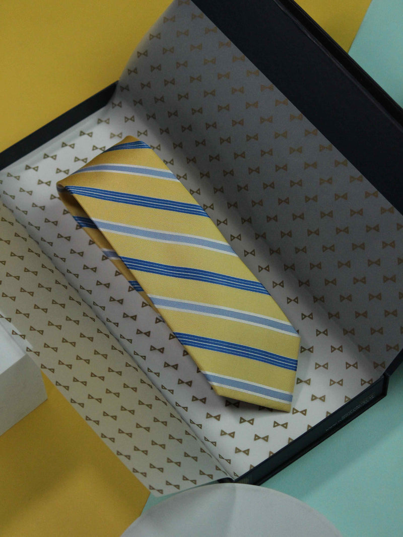 Yellow & Blue Stripe Handmade Silk Necktie