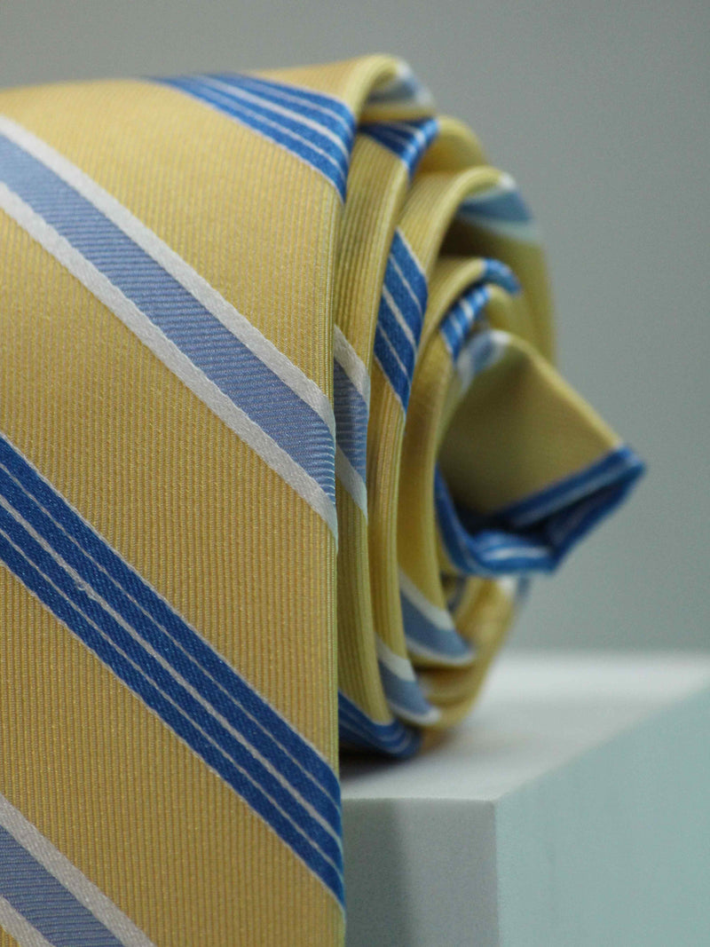 Yellow & Blue Stripe Handmade Silk Necktie