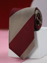 Beige And Maroon Stripe Handmade Silk Necktie