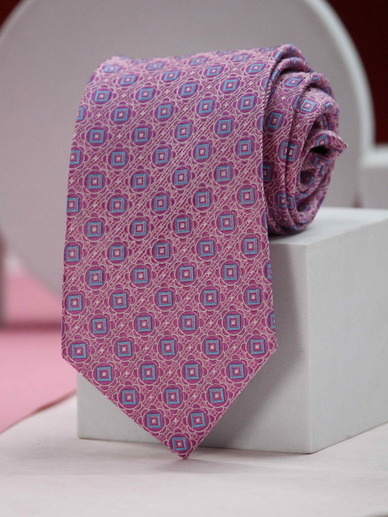 Pink Geometric Handmade Silk Necktie