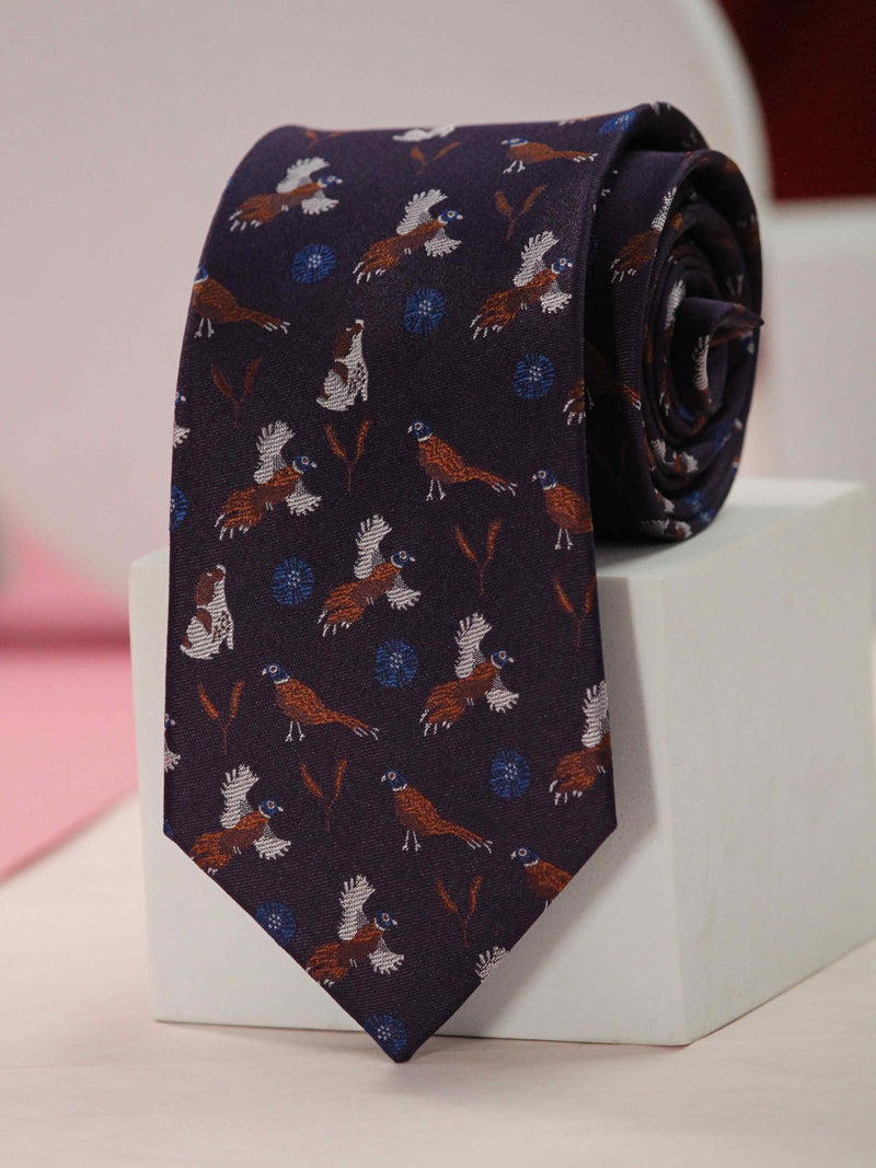 Purple Bird Handmade Silk Necktie