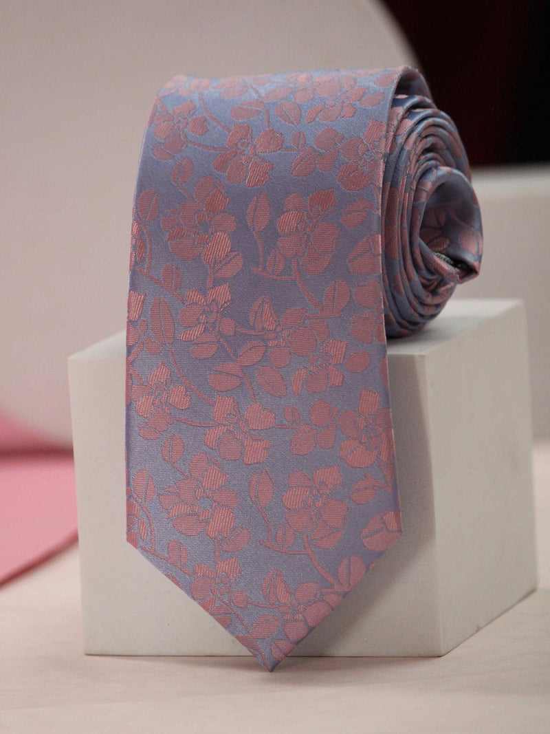Blue & Peach Floral Handmade Silk Necktie