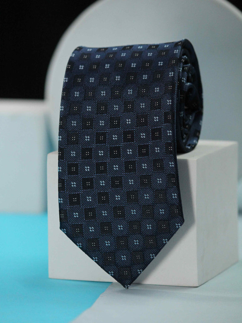 Navy Blue Geometric Handmade Silk Necktie