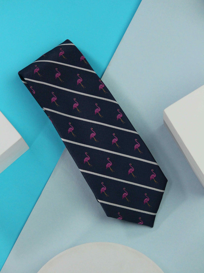 Navy Blue Flamingo Handmade Silk Necktie