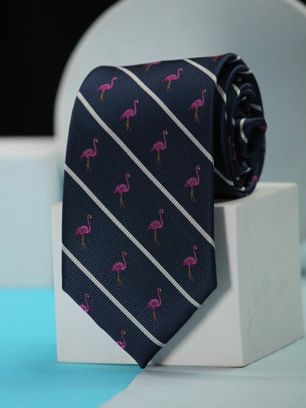 Navy Blue Flamingo Handmade Silk Necktie