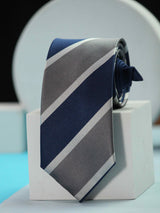 Blue & Grey Stripe Handmade Silk Necktie